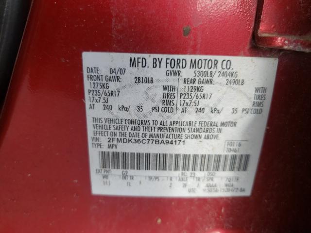 Photo 10 from auction – 2007 FORD EDGE SE with VIN 2FMDK36C77BA94171