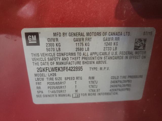 Photo 10 from auction – 2015 GMC TERRAIN SL with VIN 2GKFLWEK3F6422895