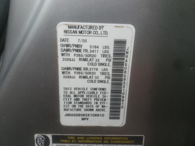 Photo 10 from auction – 2005 INFINITI FX35 with VIN JNRAS08U85X108810