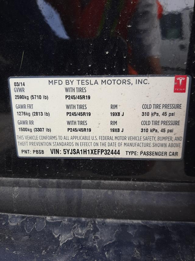 Photo 10 from auction – 2014 TESLA MODEL S with VIN 5YJSA1H1XEFP32444