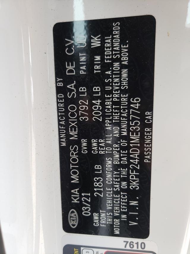 Photo 10 from auction – 2021 KIA FORTE FE with VIN 3KPF24AD1ME357746