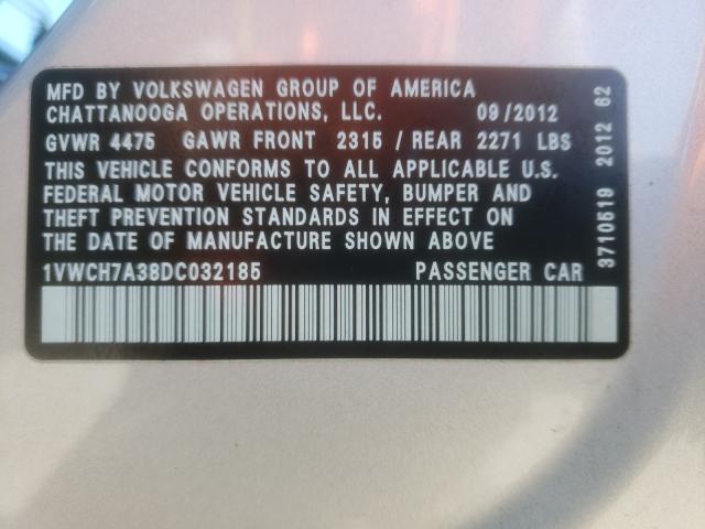 Photo 10 from auction – 2013 VOLKSWAGEN PASSAT SEL with VIN 1VWCH7A38DC032185