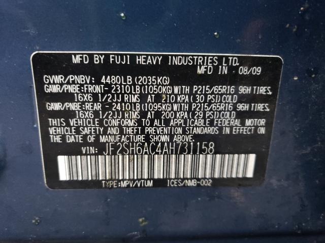 Photo 10 from auction – 2010 SUBARU FORESTER 2 with VIN JF2SH6AC4AH731158