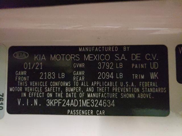Photo 10 from auction – 2021 KIA FORTE FE with VIN 3KPF24AD1ME324634