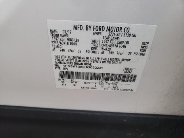 Photo 10 from auction – 2017 FORD EXPLORER X with VIN 1FM5K7D85HGC32231