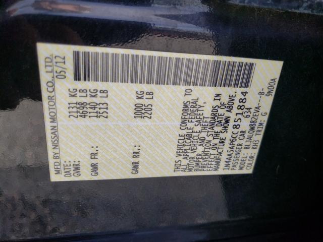 Photo 10 from auction – 2012 NISSAN MAXIMA S with VIN 1N4AA5AP6CC851884