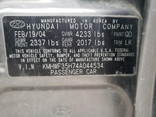 Photo 10 from auction – 2004 HYUNDAI SONATA GLS with VIN KMHWF35H74A044534