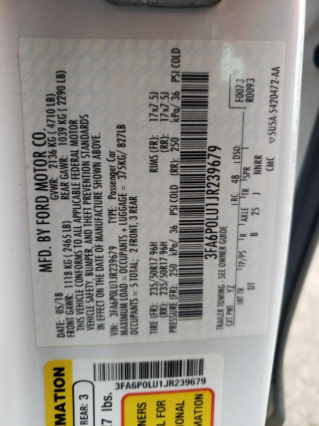 Photo 10 from auction – 2018 FORD FUSION SE with VIN 3FA6P0LU1JR239679