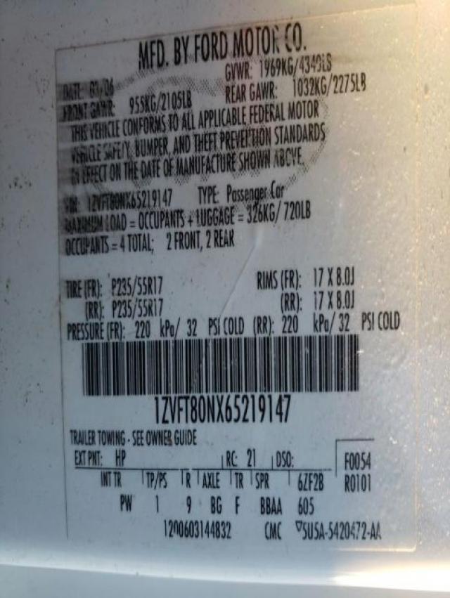 Photo 10 from auction – 2006 FORD MUSTANG with VIN 1ZVFT80NX65219147
