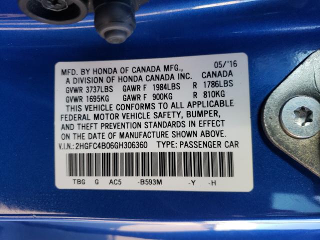 Photo 10 from auction – 2016 HONDA CIVIC LX with VIN 2HGFC4B06GH306360