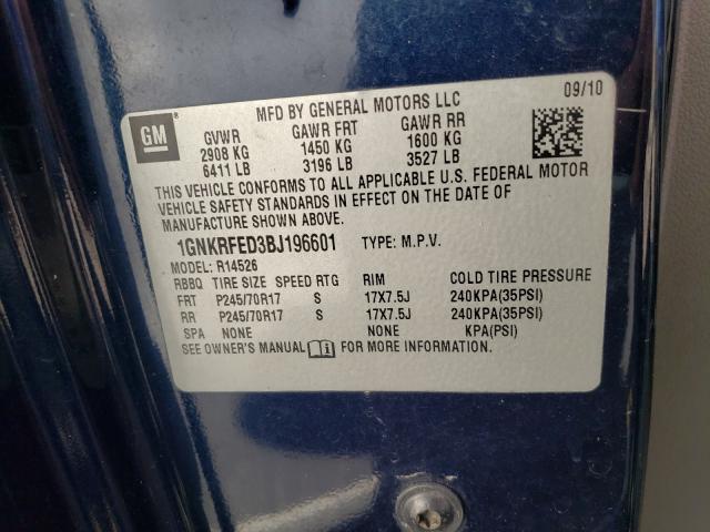 Photo 10 from auction – 2011 CHEVROLET TRAVERSE L with VIN 1GNKRFED3BJ196601