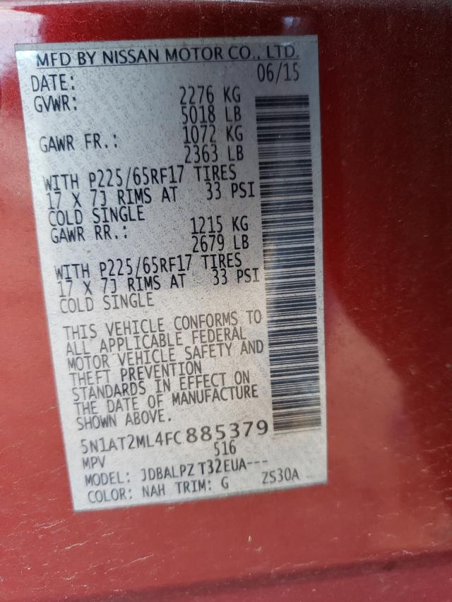 Photo 10 from auction – 2015 NISSAN ROGUE S with VIN 5N1AT2ML4FC885379