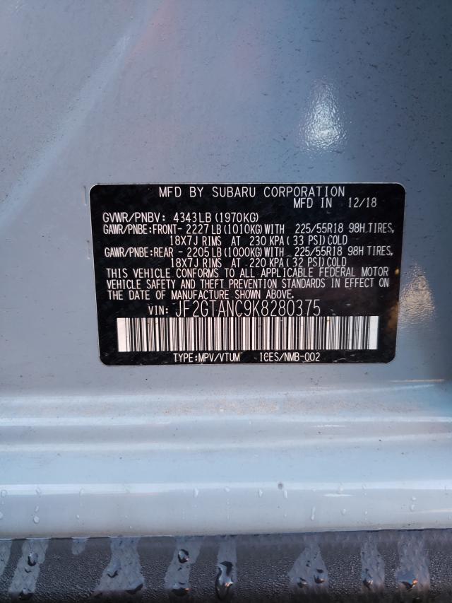 Photo 10 from auction – 2019 SUBARU CROSSTREK with VIN JF2GTANC9K8280375