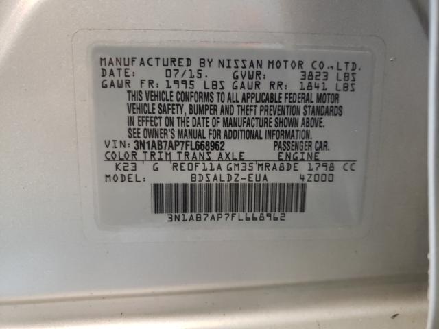 Photo 10 from auction – 2015 NISSAN SENTRA S with VIN 3N1AB7AP7FL668962