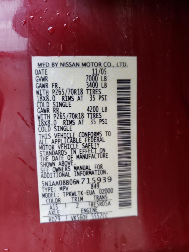 Photo 10 from auction – 2006 NISSAN ARMADA SE with VIN 5N1AA08B06N715939