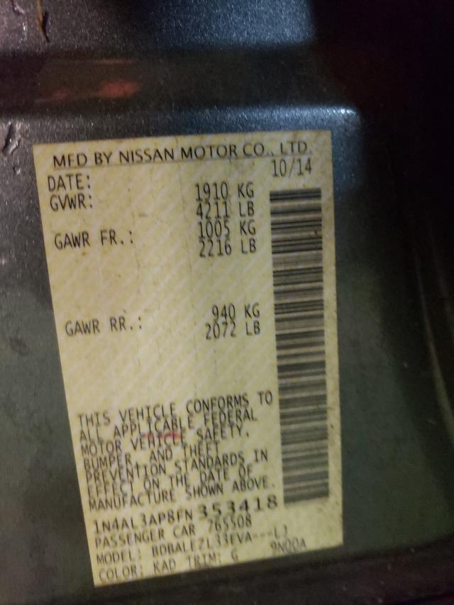 Photo 10 from auction – 2015 NISSAN ALTIMA 2.5 with VIN 1N4AL3AP8FN353418