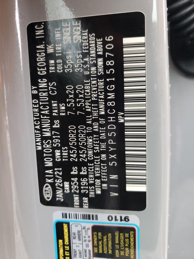 Photo 10 from auction – 2021 KIA TELLURIDE with VIN 5XYP5DHC8MG158706
