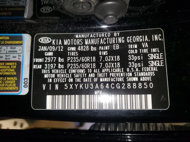 Photo 10 from auction – 2012 KIA SORENTO EX with VIN 5XYKU3A64CG288850