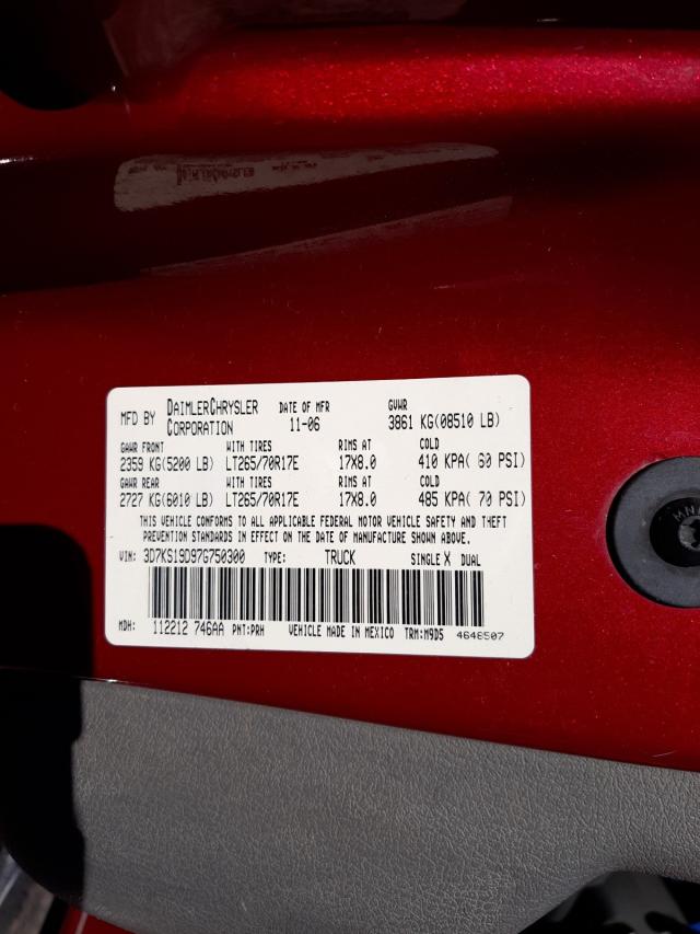 Photo 10 from auction – 2007 DODGE RAM 1500 with VIN 3D7KS19D97G750300