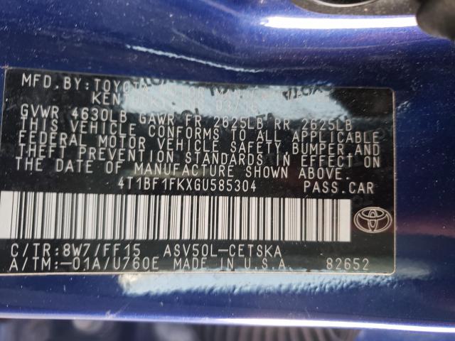 Photo 10 from auction – 2016 TOYOTA CAMRY LE with VIN 4T1BF1FKXGU585304