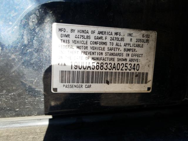 Photo 10 from auction – 2003 ACURA 3.2TL TYPE with VIN 19UUA56833A025340