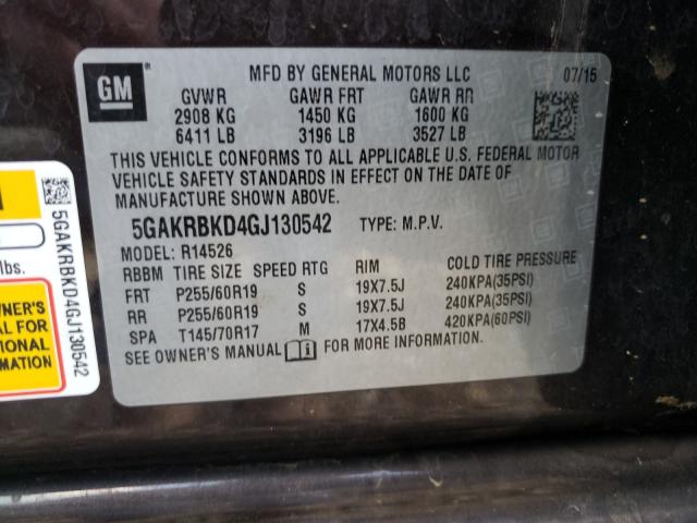 Photo 10 from auction – 2016 BUICK ENCLAVE with VIN 5GAKRBKD4GJ130542