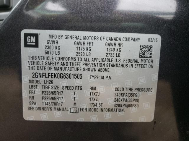 Photo 10 from auction – 2016 CHEVROLET EQUINOX LT with VIN 2GNFLFEK0G6301505