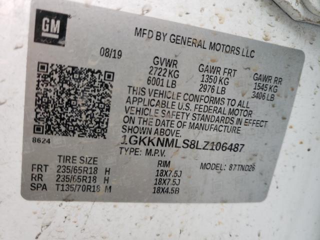 Photo 10 from auction – 2020 GMC ACADIA SLT with VIN 1GKKNMLS8LZ106487