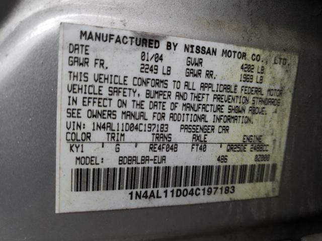 Photo 10 from auction – 2004 NISSAN ALTIMA BAS with VIN 1N4AL11D04C197183