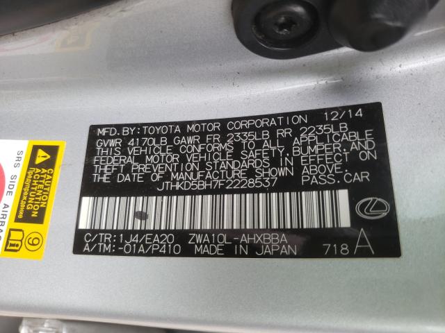 Photo 10 from auction – 2015 LEXUS CT 200 with VIN JTHKD5BH7F2228537