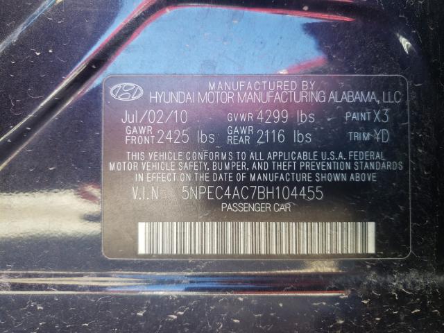 Photo 10 from auction – 2011 HYUNDAI SONATA SE with VIN 5NPEC4AC7BH104455