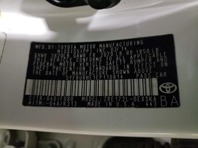 Photo 10 from auction – 2014 TOYOTA COROLLA L with VIN 5YFBURHE1EP110814