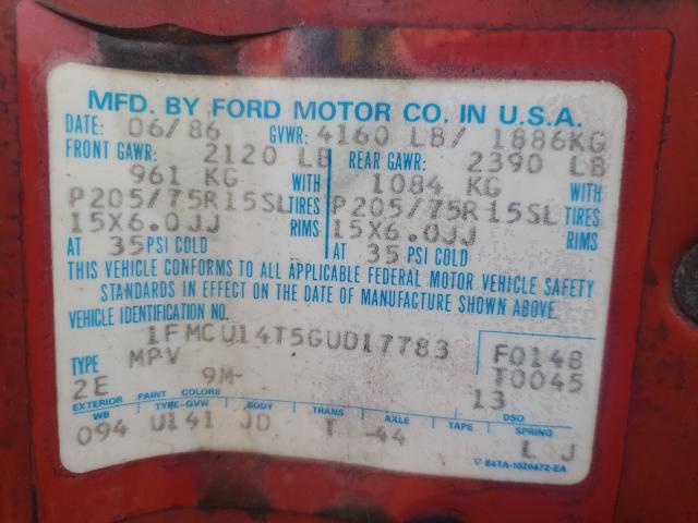 Photo 10 from auction – 1986 FORD BRONCO II with VIN 1FMCU14T5GUD17783