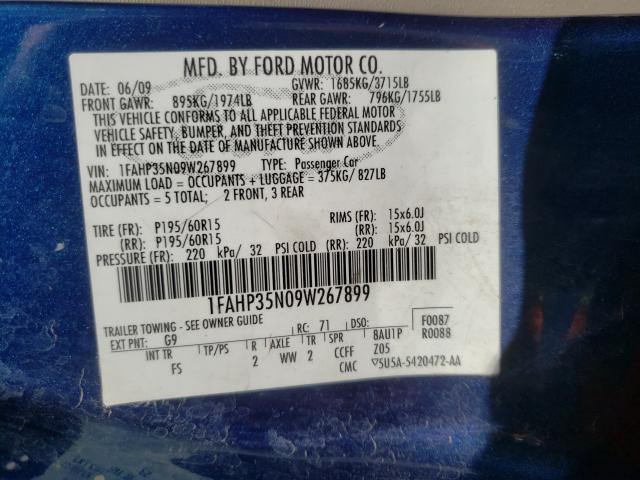 Photo 10 from auction – 2009 FORD FOCUS SE with VIN 1FAHP35N09W267899