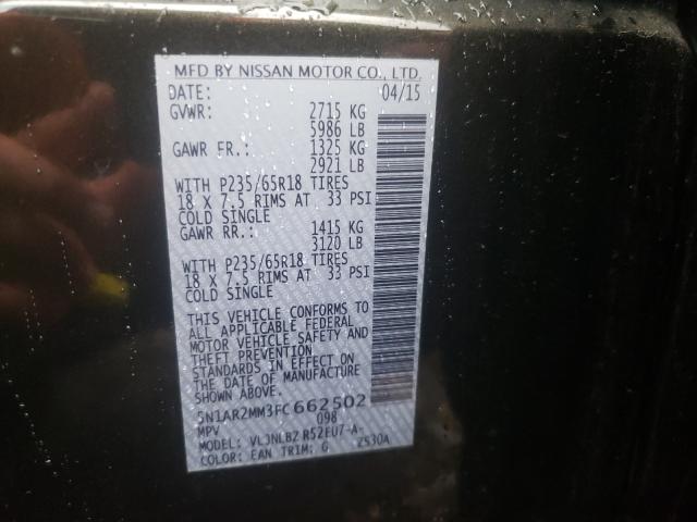 Photo 10 from auction – 2015 NISSAN PATHFINDER with VIN 5N1AR2MM3FC662502
