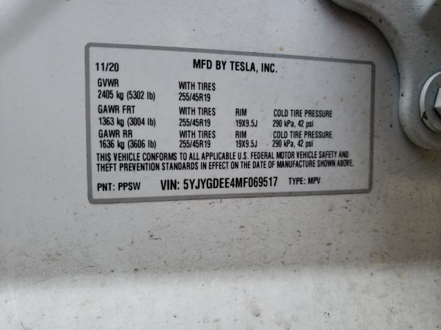Photo 10 from auction – 2021 TESLA MODEL Y with VIN 5YJYGDEE4MF069517