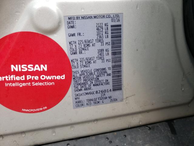 Photo 10 from auction – 2016 NISSAN ROGUE S with VIN 5N1AT2MV6GC826014
