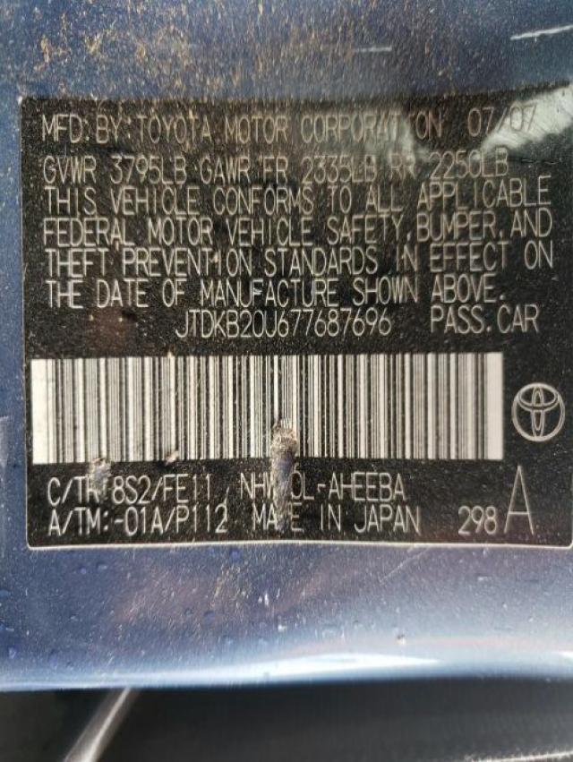 Photo 10 from auction – 2007 TOYOTA PRIUS with VIN JTDKB20U677687696