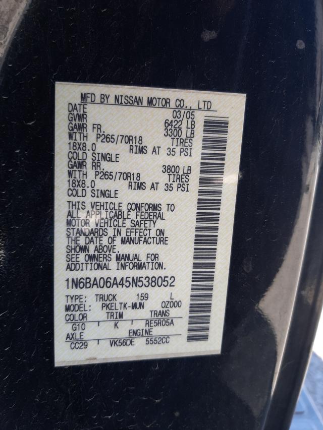 Photo 10 from auction – 2005 NISSAN TITAN with VIN 1N6BA06A45N538052