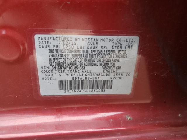 Photo 10 from auction – 2016 NISSAN VERSA S with VIN 3N1CN7AP1GL851033