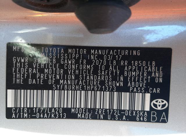 Photo 10 from auction – 2017 TOYOTA COROLLA L with VIN 5YFBURHE1HP671373