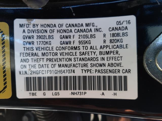 Photo 10 from auction – 2016 HONDA CIVIC TOUR with VIN 2HGFC1F91GH647074