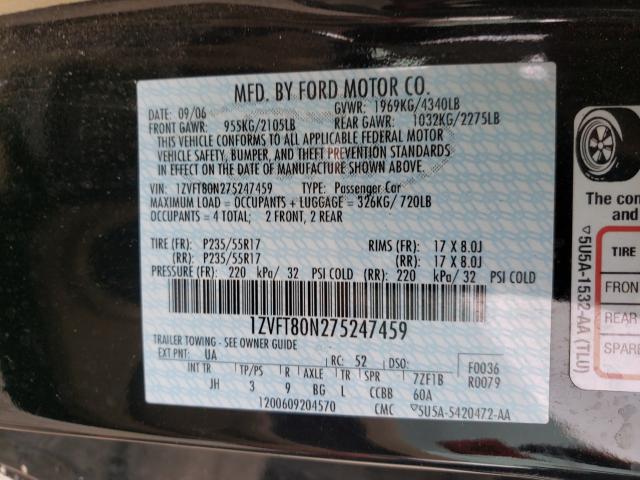 Photo 10 from auction – 2007 FORD MUSTANG with VIN 1ZVFT80N275247459