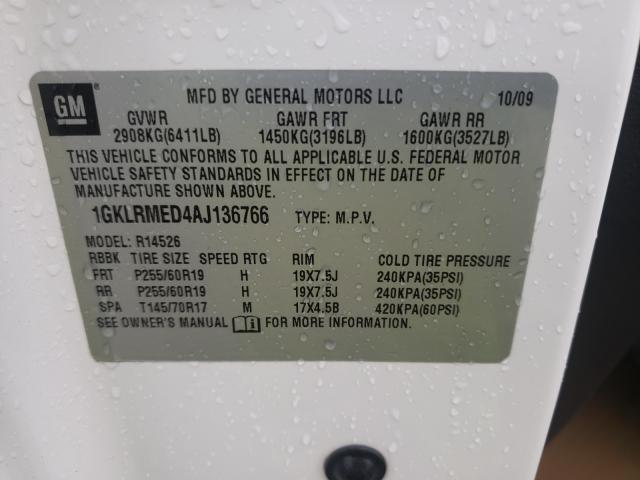 Photo 10 from auction – 2010 GMC ACADIA SLT with VIN 1GKLRMED4AJ136766