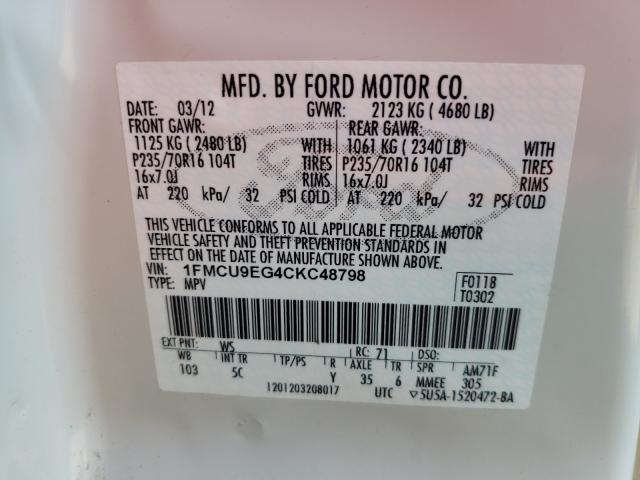 Foto 10 de la subasta – 2012 FORD ESCAPE LIM con VIN 1FMCU9EG4CKC48798