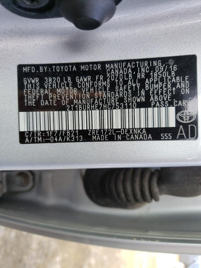 Photo 10 from auction – 2017 TOYOTA COROLLA L with VIN 2T1BURHE7HC753110