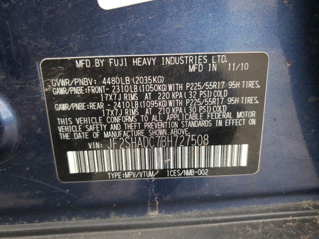 Photo 10 from auction – 2011 SUBARU FORESTER 2 with VIN JF2SHADC7BH727508