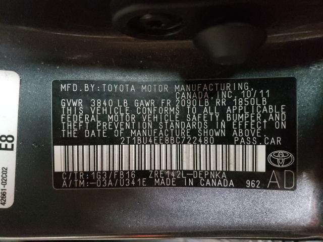 Photo 10 from auction – 2011 TOYOTA COROLLA BA with VIN 2T1BU4EE8BC722480