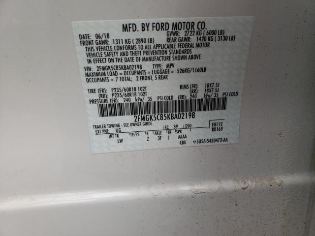 Photo 10 from auction – 2019 FORD FLEX SEL with VIN 2FMGK5C85KBA02198