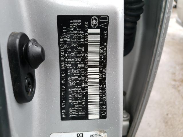 Photo 10 from auction – 2011 TOYOTA COROLLA BA with VIN 2T1BU4EE5BC670998